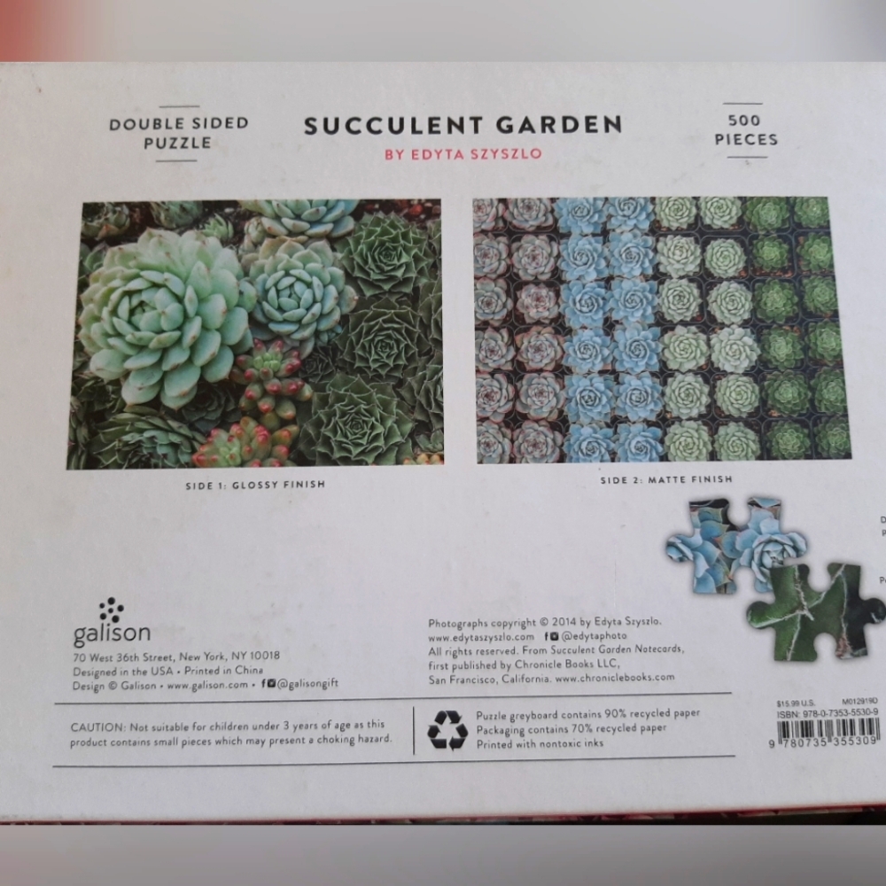 Galison Succulent Garden 500 Piece Double Sided Puzzle - Picture 2 of 4